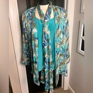Floral Sheer Kimono Set with Scarf